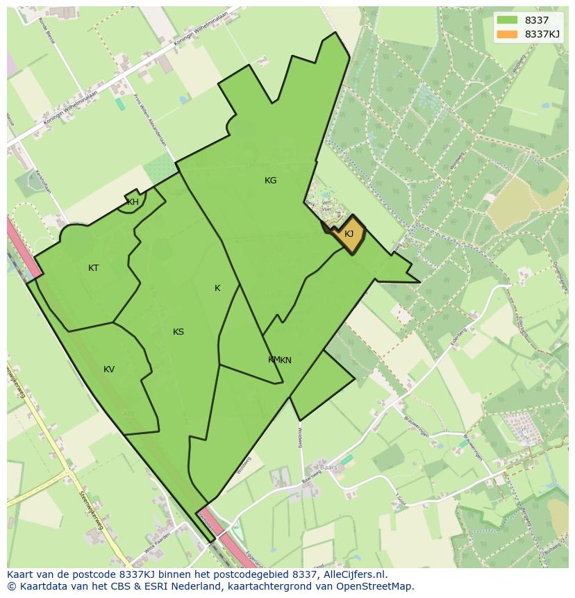 Afbeelding van het postcodegebied 8337 KJ op de kaart.