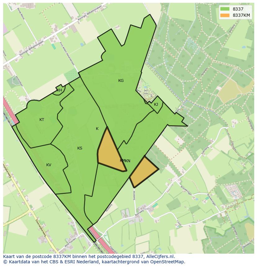 Afbeelding van het postcodegebied 8337 KM op de kaart.