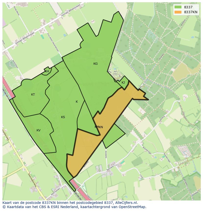 Afbeelding van het postcodegebied 8337 KN op de kaart.