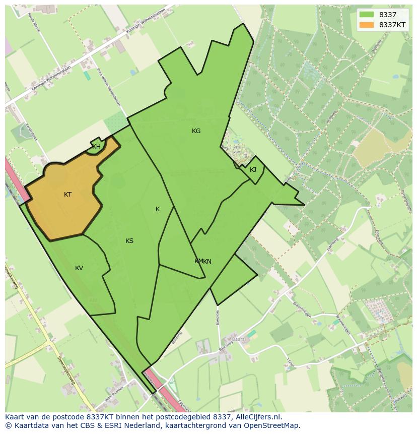 Afbeelding van het postcodegebied 8337 KT op de kaart.