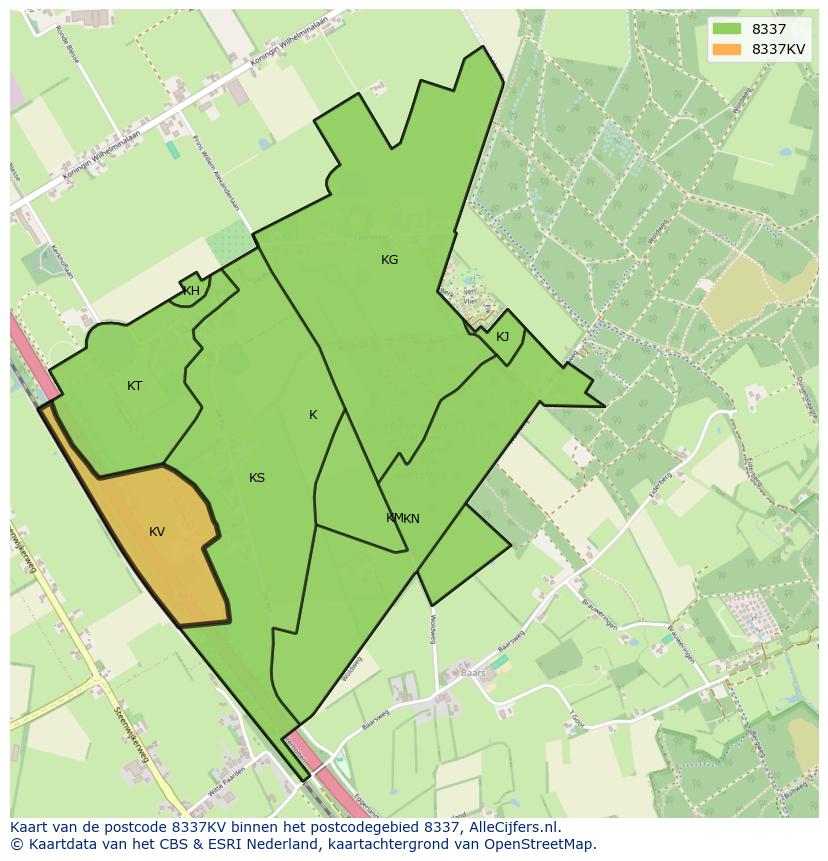 Afbeelding van het postcodegebied 8337 KV op de kaart.