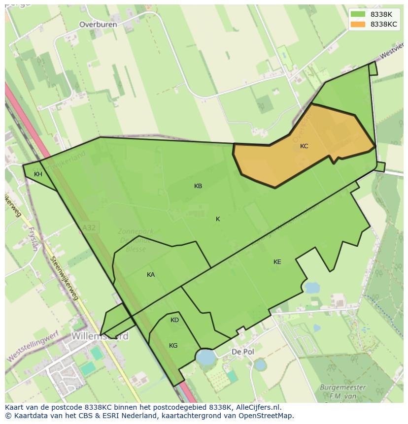 Afbeelding van het postcodegebied 8338 KC op de kaart.