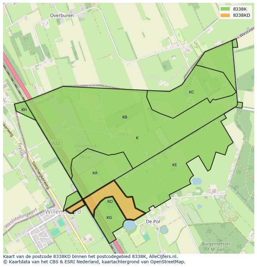 Afbeelding van het postcodegebied 8338 KD op de kaart.