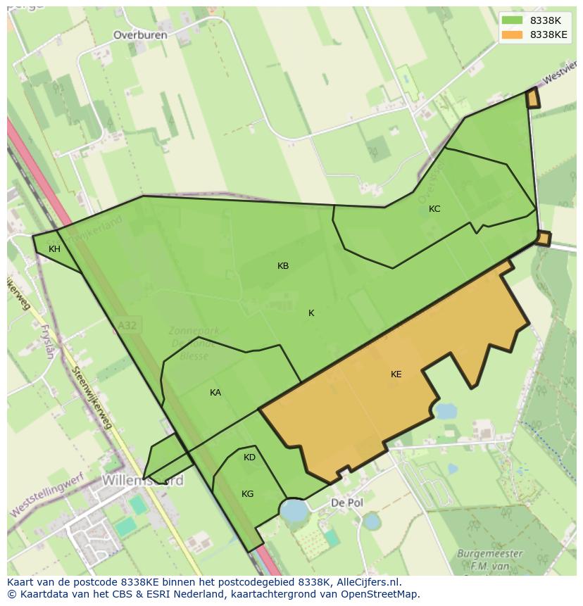 Afbeelding van het postcodegebied 8338 KE op de kaart.
