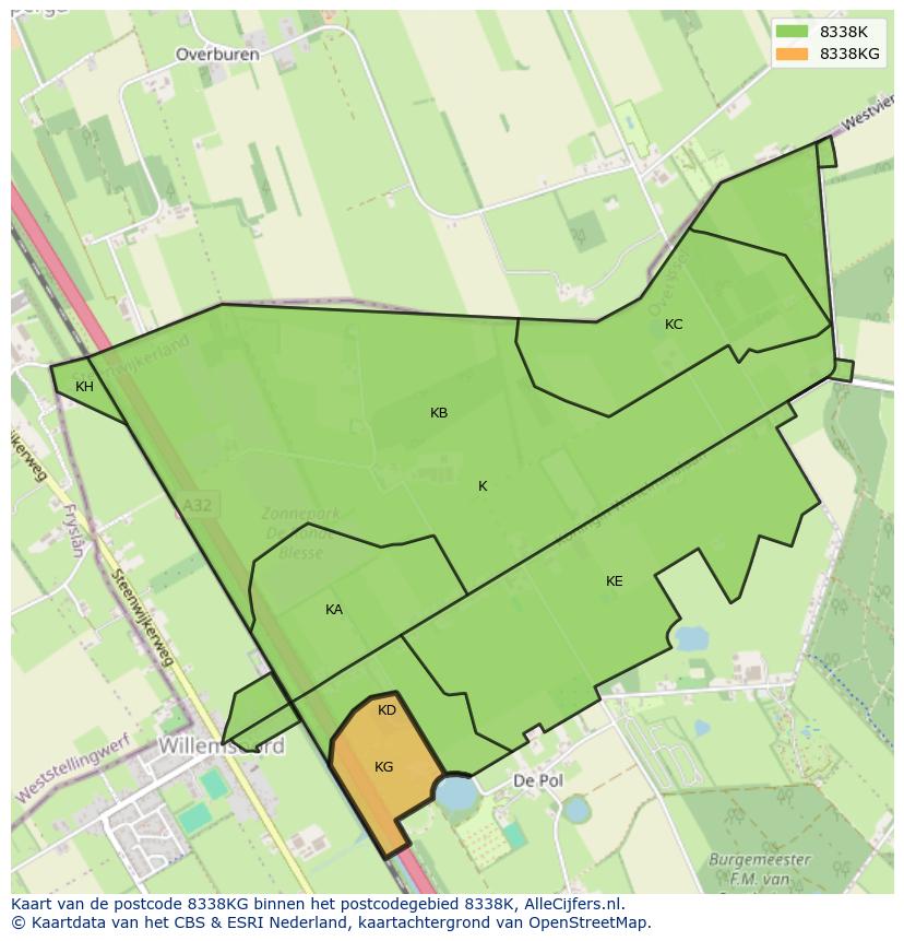 Afbeelding van het postcodegebied 8338 KG op de kaart.