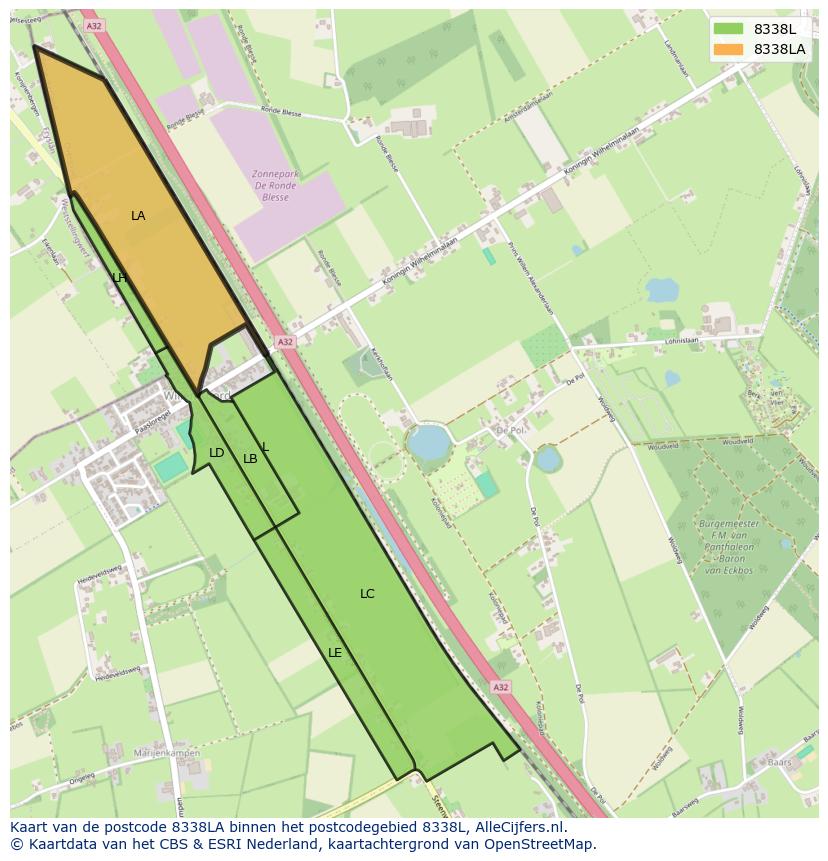 Afbeelding van het postcodegebied 8338 LA op de kaart.