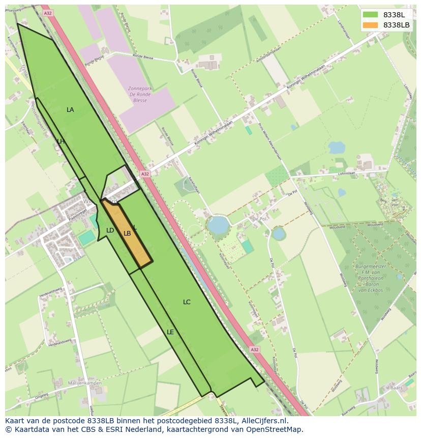 Afbeelding van het postcodegebied 8338 LB op de kaart.