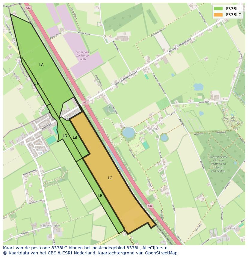 Afbeelding van het postcodegebied 8338 LC op de kaart.