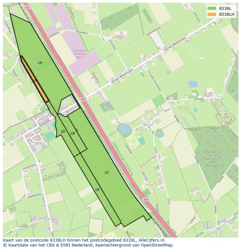 Afbeelding van het postcodegebied 8338 LH op de kaart.