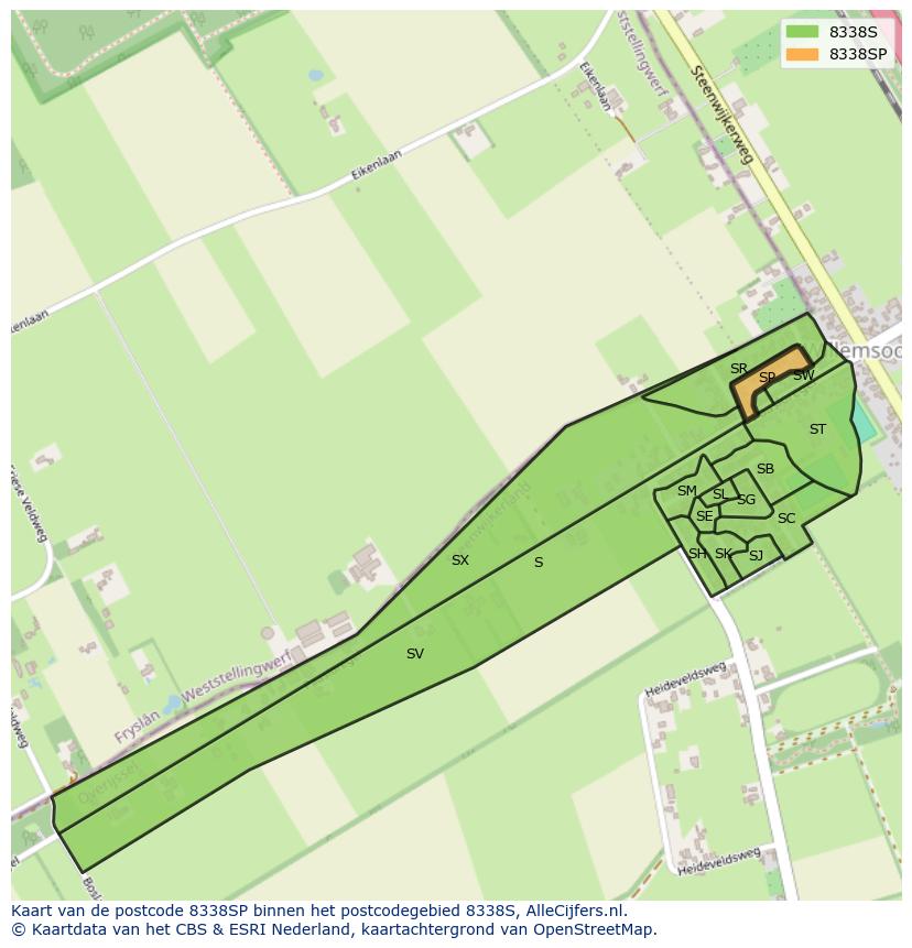 Afbeelding van het postcodegebied 8338 SP op de kaart.