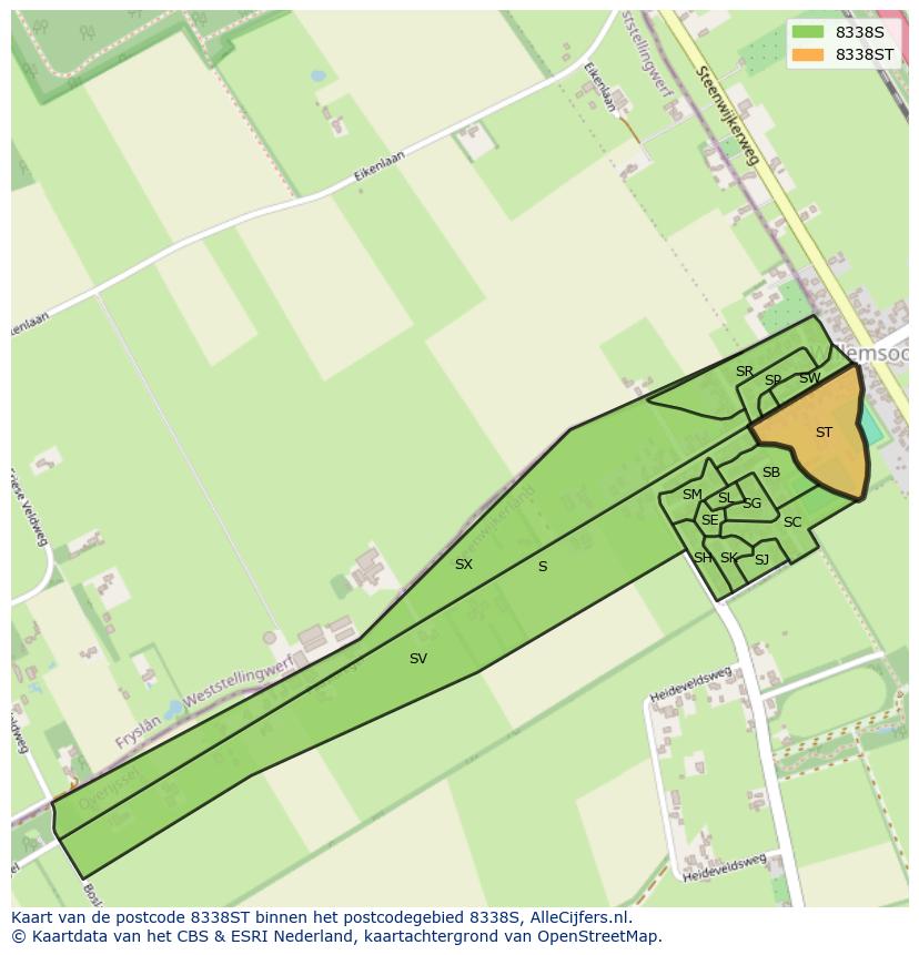 Afbeelding van het postcodegebied 8338 ST op de kaart.