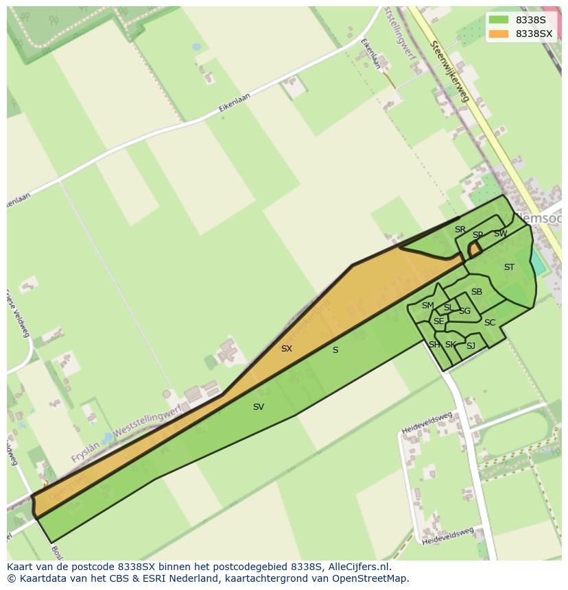 Afbeelding van het postcodegebied 8338 SX op de kaart.