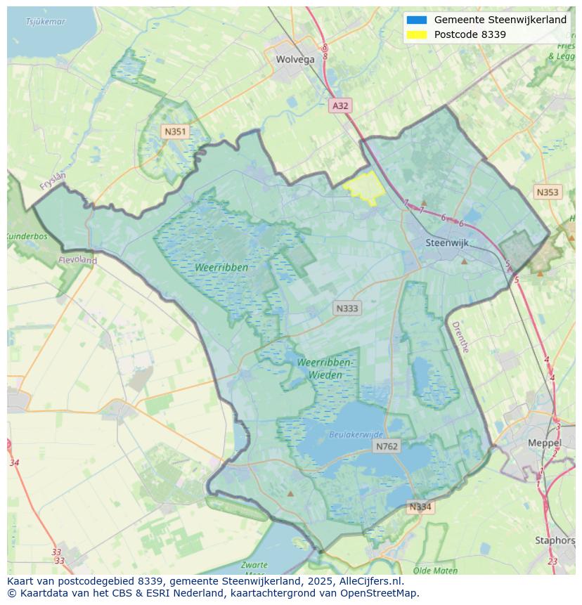 Afbeelding van het postcodegebied 8339 op de kaart.
