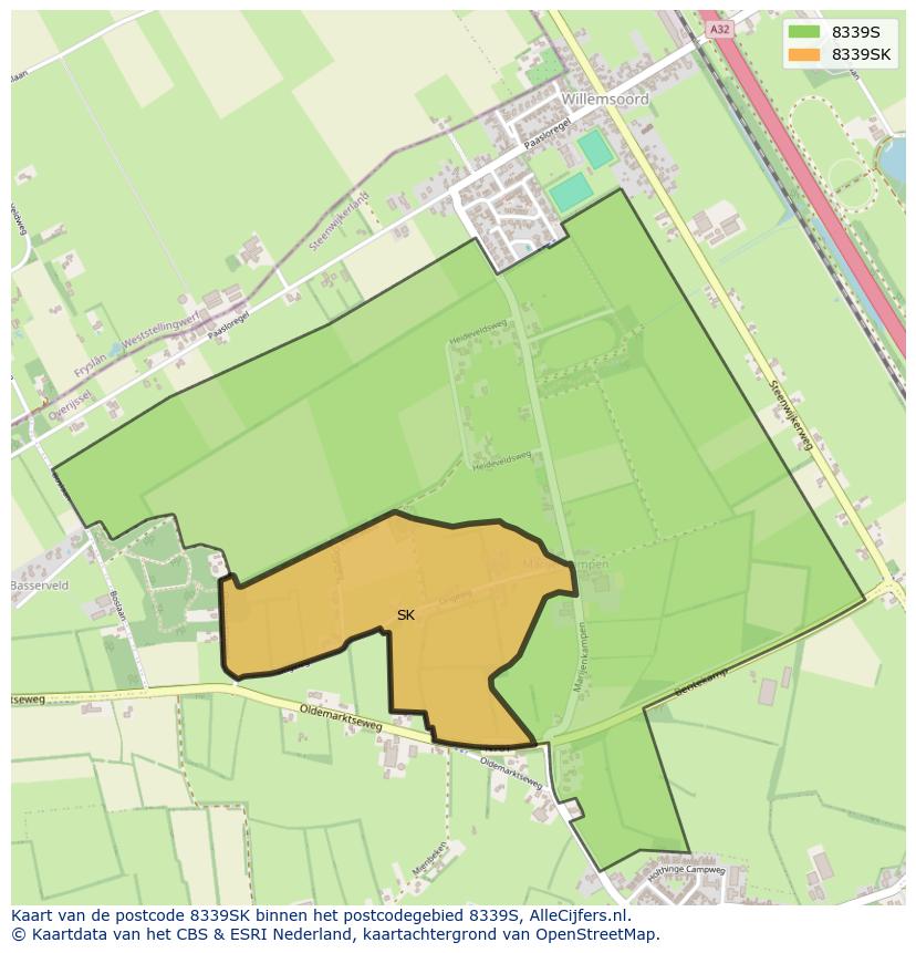 Afbeelding van het postcodegebied 8339 SK op de kaart.