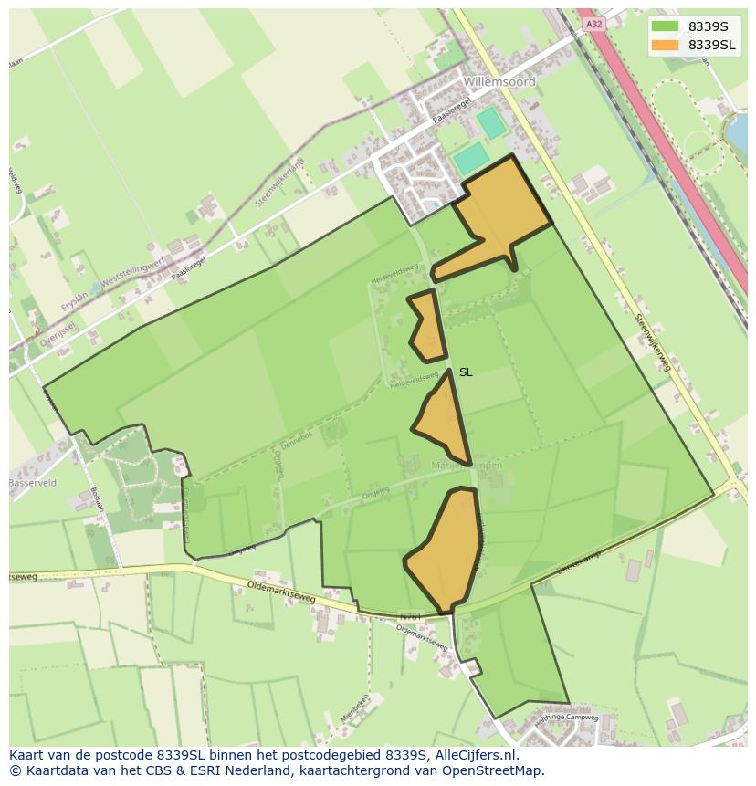 Afbeelding van het postcodegebied 8339 SL op de kaart.