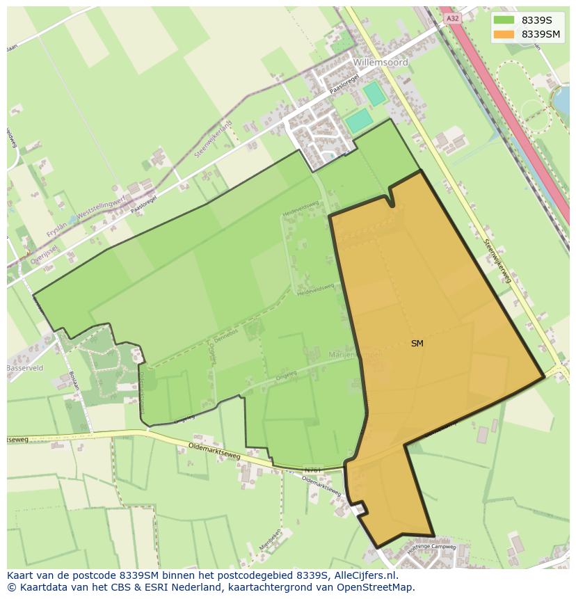 Afbeelding van het postcodegebied 8339 SM op de kaart.