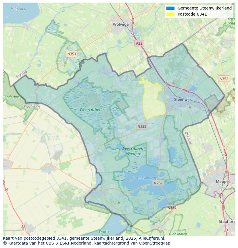 Afbeelding van het postcodegebied 8341 op de kaart.