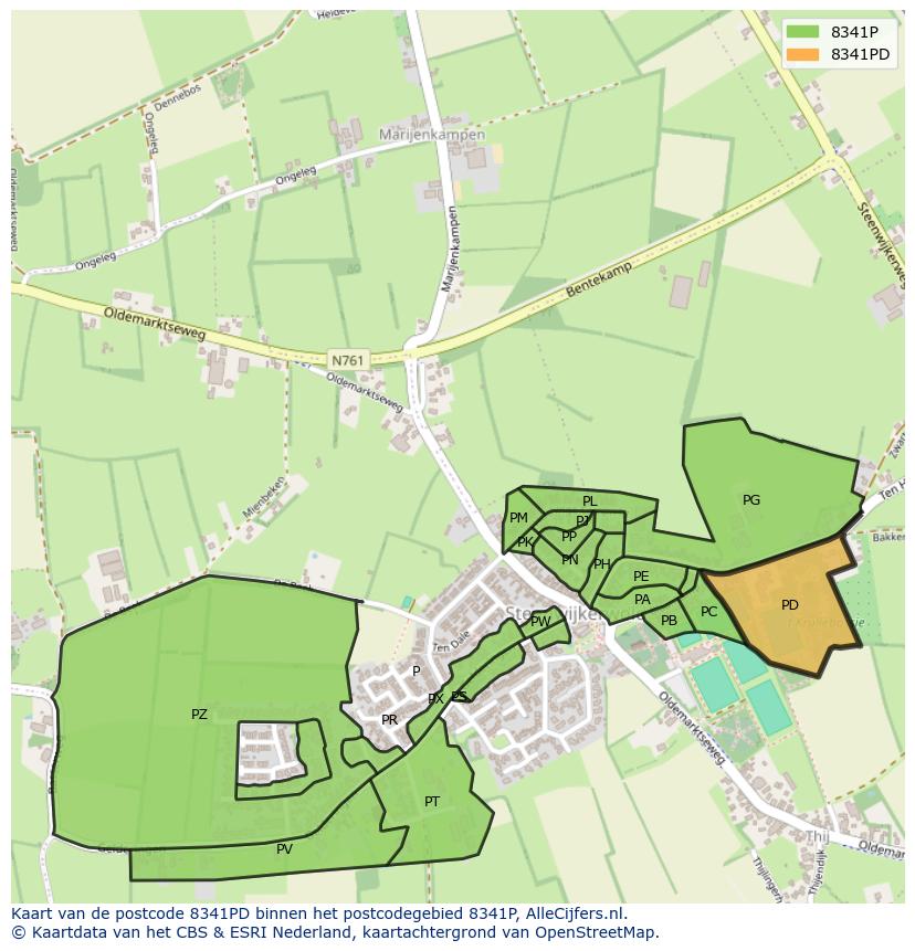 Afbeelding van het postcodegebied 8341 PD op de kaart.