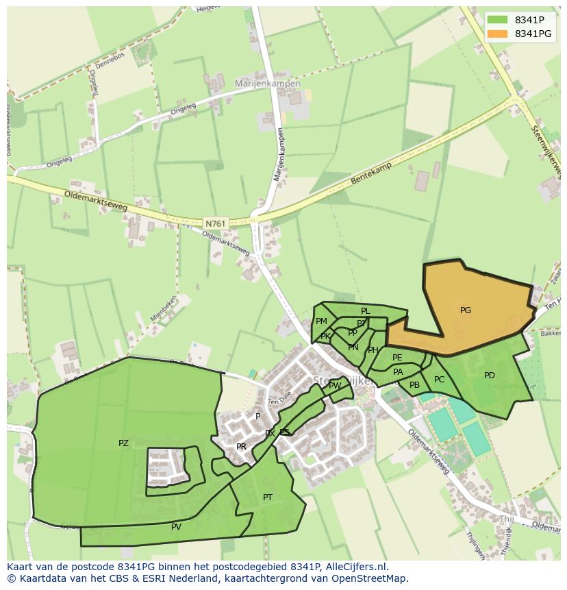 Afbeelding van het postcodegebied 8341 PG op de kaart.
