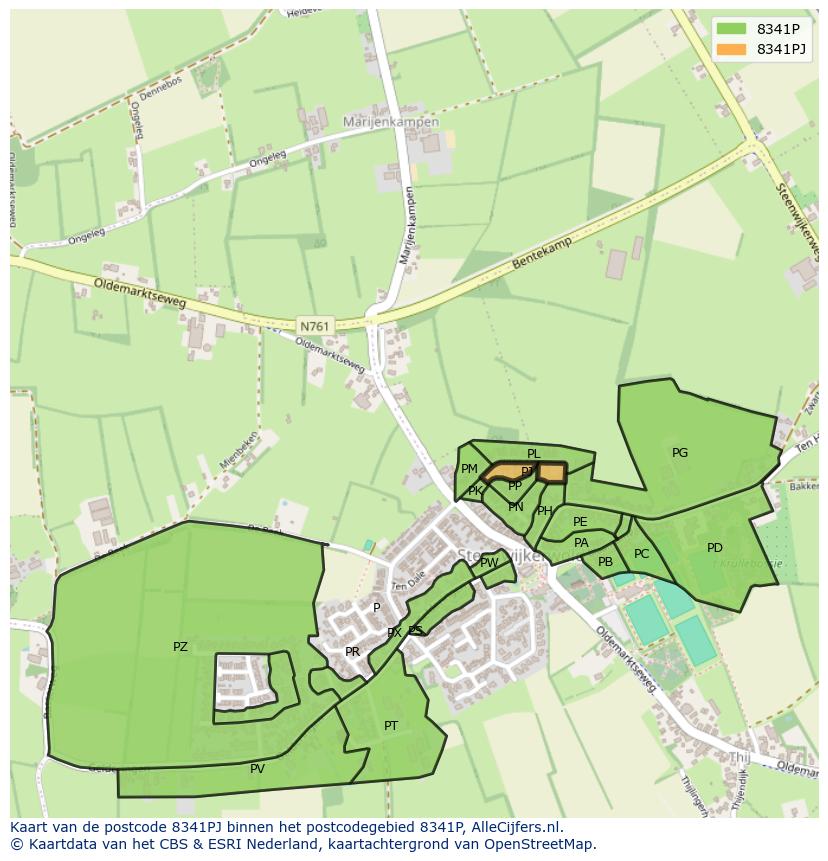 Afbeelding van het postcodegebied 8341 PJ op de kaart.