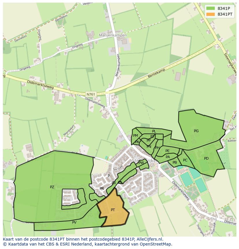 Afbeelding van het postcodegebied 8341 PT op de kaart.