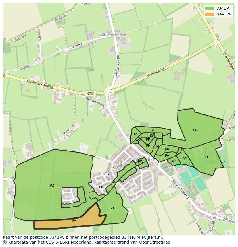Afbeelding van het postcodegebied 8341 PV op de kaart.