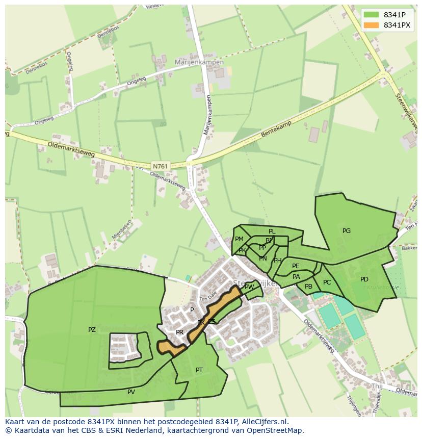 Afbeelding van het postcodegebied 8341 PX op de kaart.