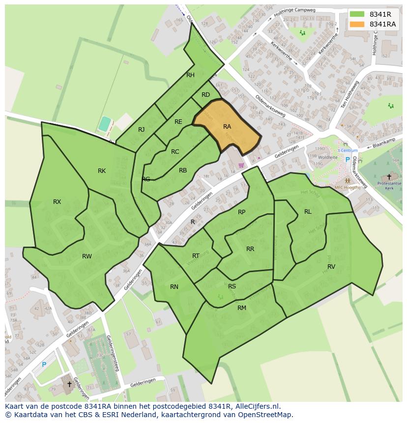 Afbeelding van het postcodegebied 8341 RA op de kaart.