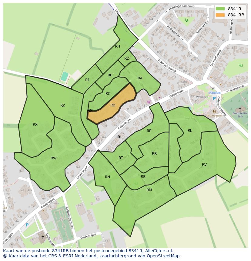 Afbeelding van het postcodegebied 8341 RB op de kaart.
