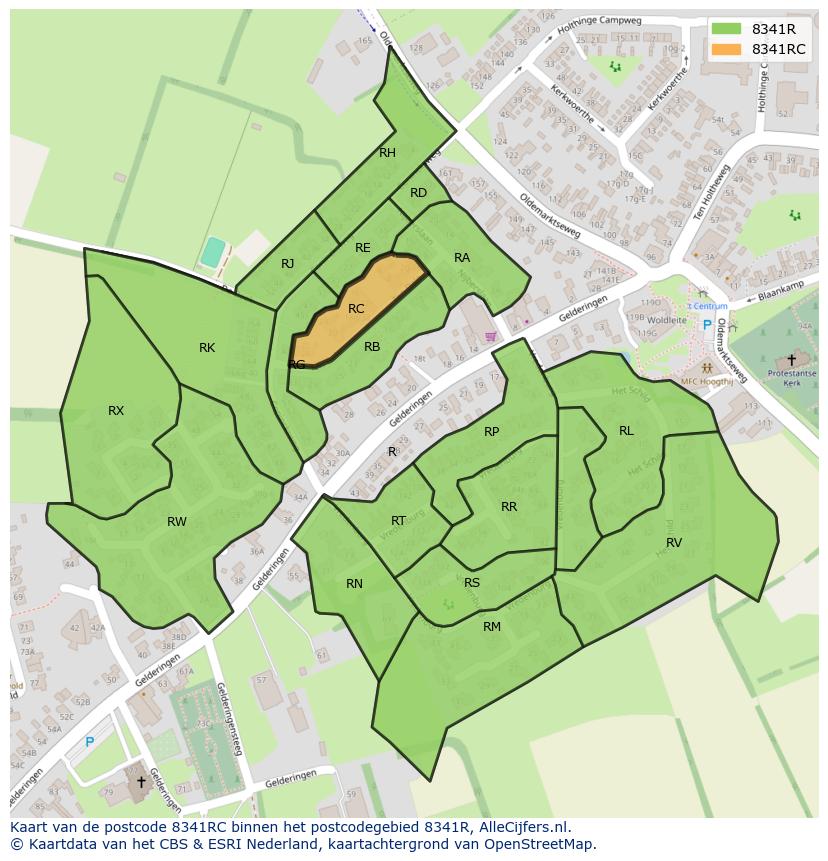 Afbeelding van het postcodegebied 8341 RC op de kaart.