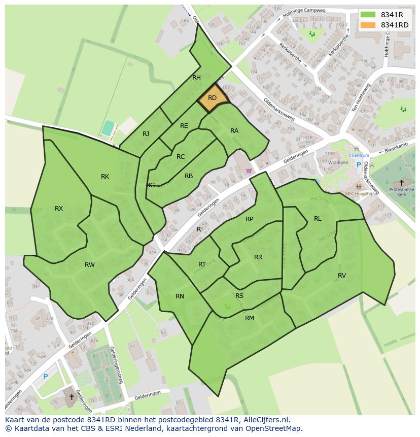 Afbeelding van het postcodegebied 8341 RD op de kaart.