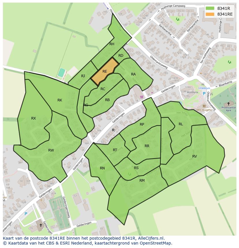 Afbeelding van het postcodegebied 8341 RE op de kaart.