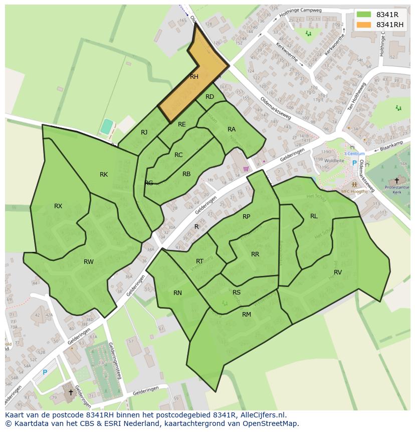 Afbeelding van het postcodegebied 8341 RH op de kaart.