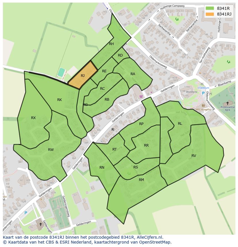 Afbeelding van het postcodegebied 8341 RJ op de kaart.