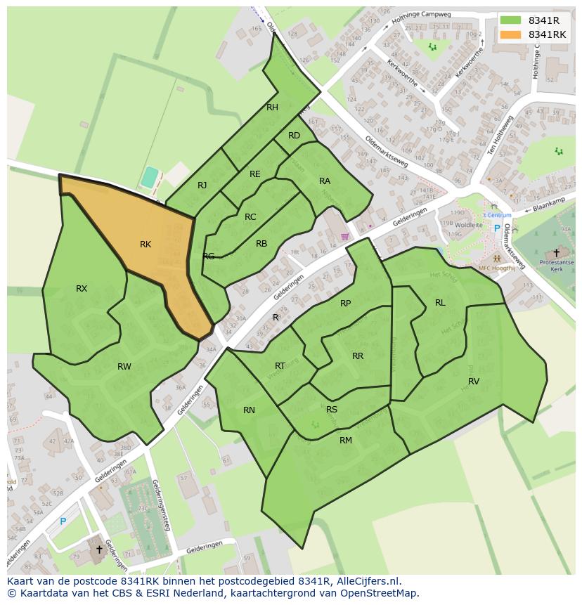 Afbeelding van het postcodegebied 8341 RK op de kaart.