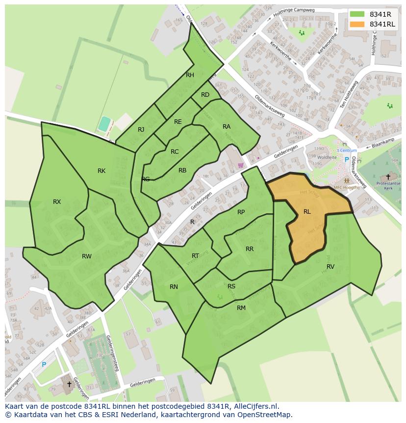 Afbeelding van het postcodegebied 8341 RL op de kaart.