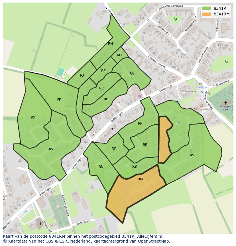 Afbeelding van het postcodegebied 8341 RM op de kaart.