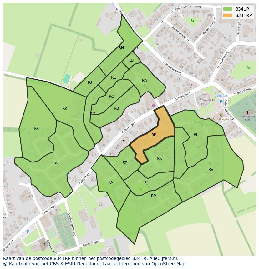 Afbeelding van het postcodegebied 8341 RP op de kaart.