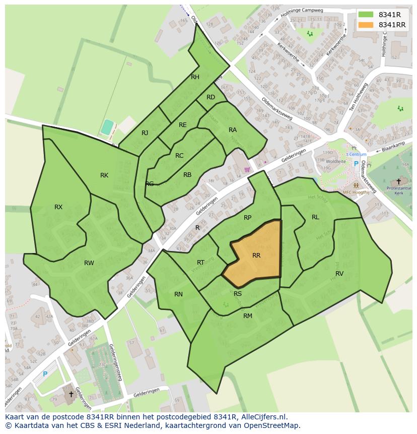 Afbeelding van het postcodegebied 8341 RR op de kaart.