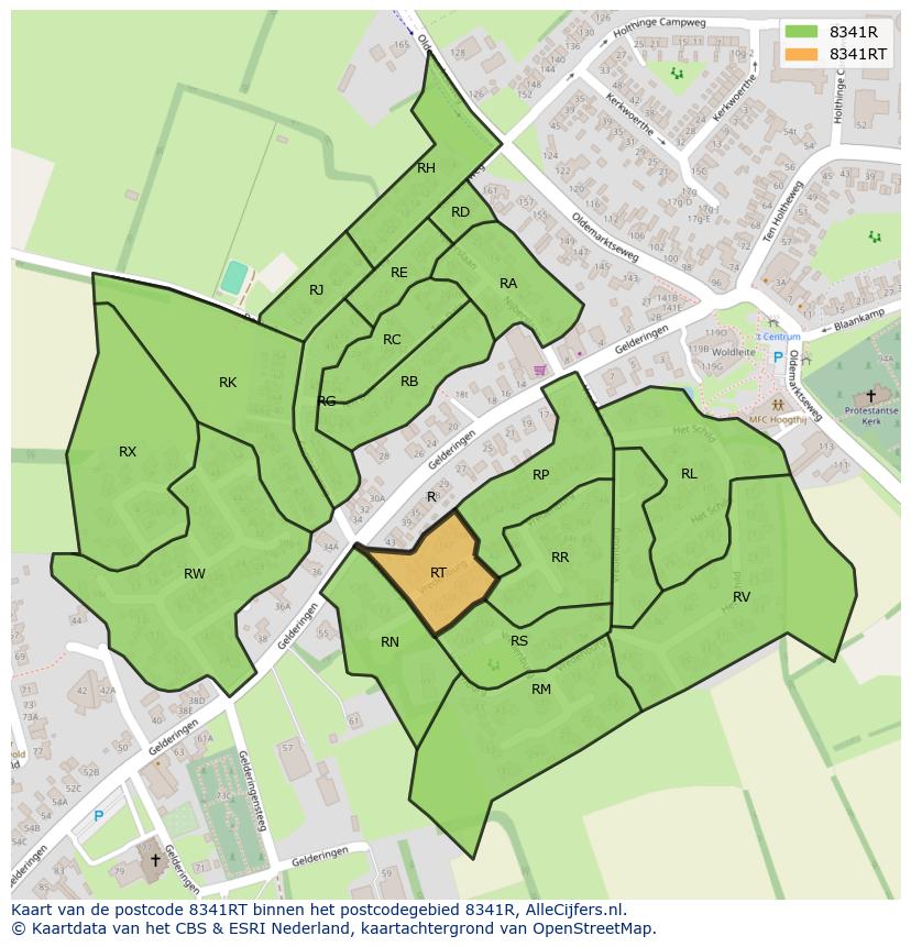 Afbeelding van het postcodegebied 8341 RT op de kaart.