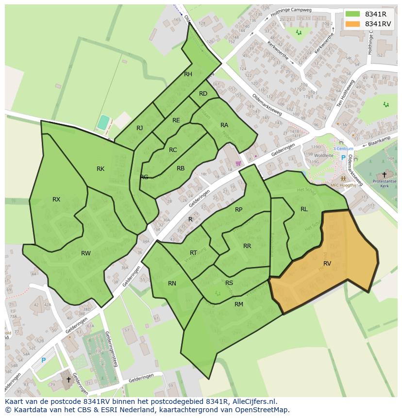Afbeelding van het postcodegebied 8341 RV op de kaart.