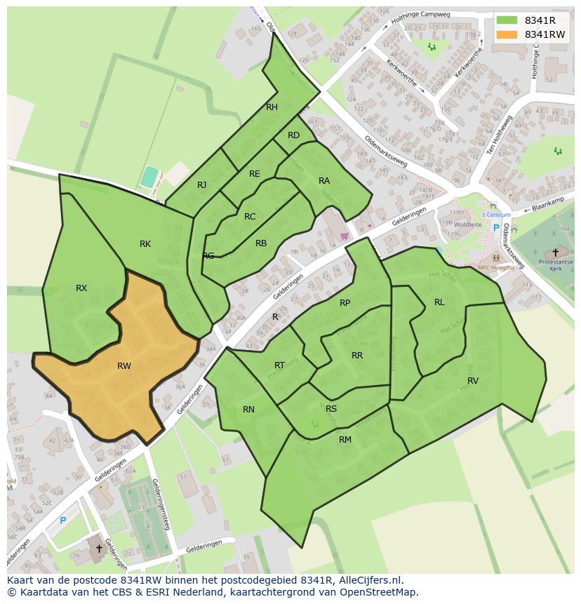 Afbeelding van het postcodegebied 8341 RW op de kaart.