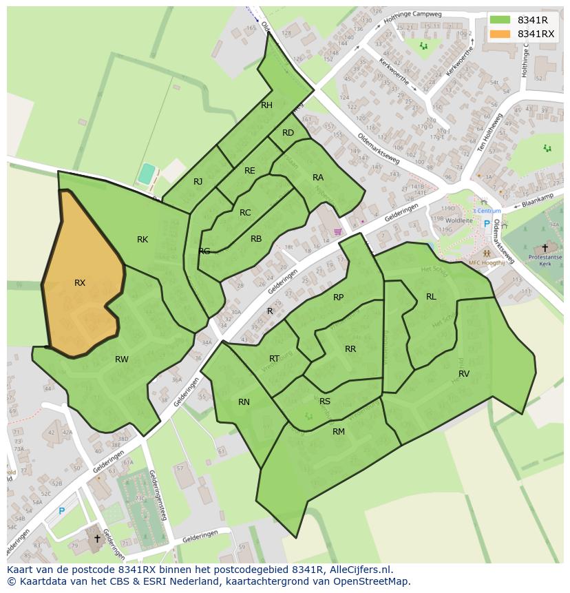 Afbeelding van het postcodegebied 8341 RX op de kaart.