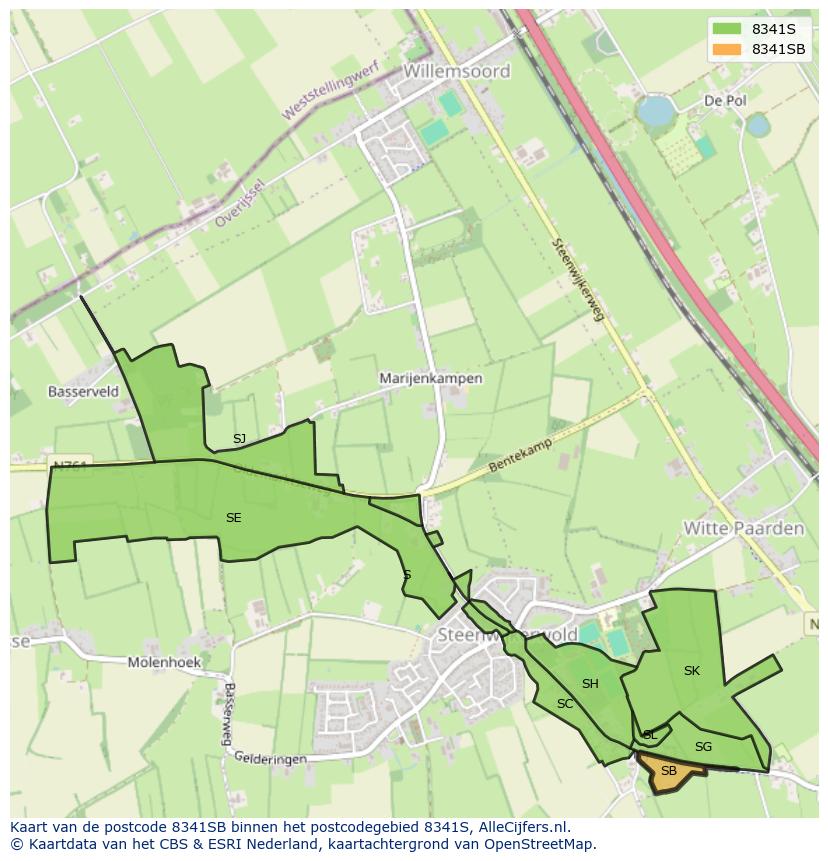 Afbeelding van het postcodegebied 8341 SB op de kaart.