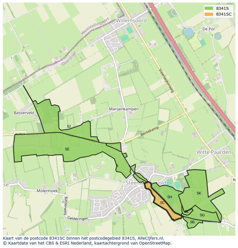 Afbeelding van het postcodegebied 8341 SC op de kaart.