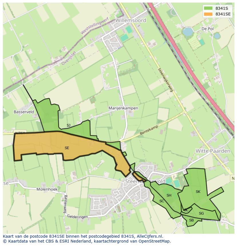 Afbeelding van het postcodegebied 8341 SE op de kaart.