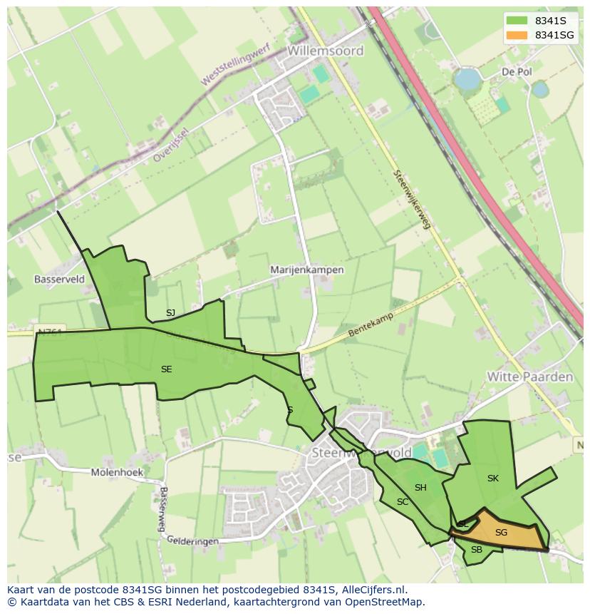 Afbeelding van het postcodegebied 8341 SG op de kaart.
