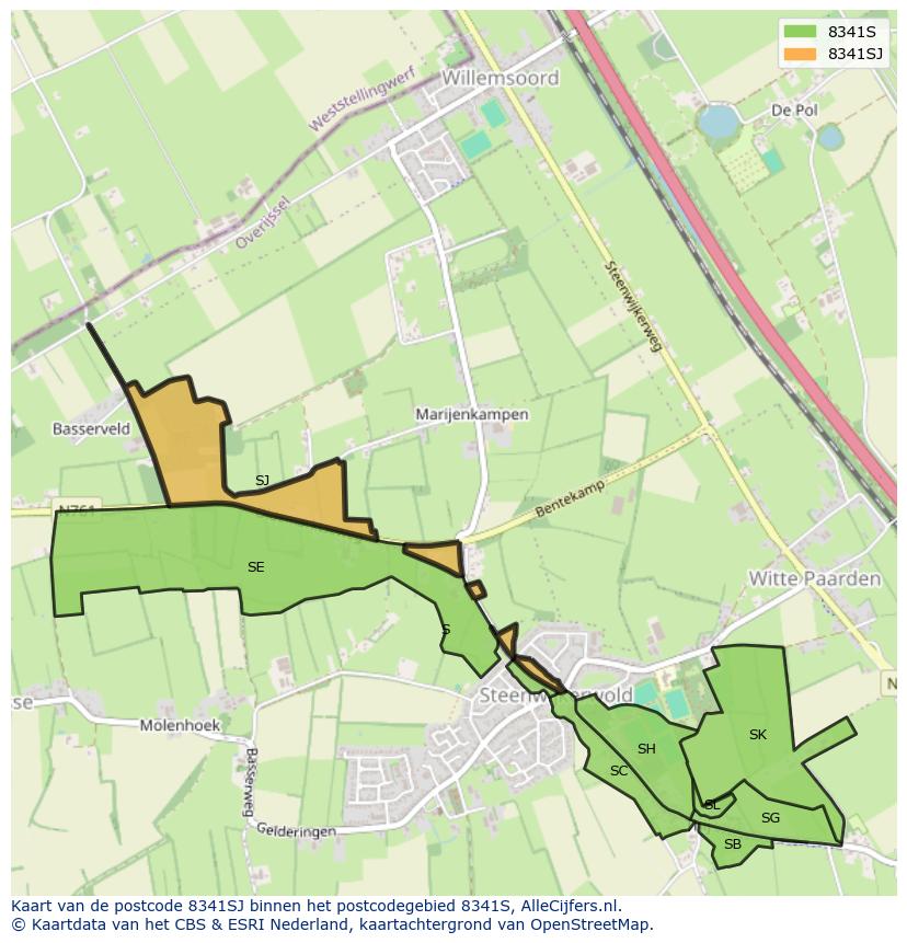 Afbeelding van het postcodegebied 8341 SJ op de kaart.