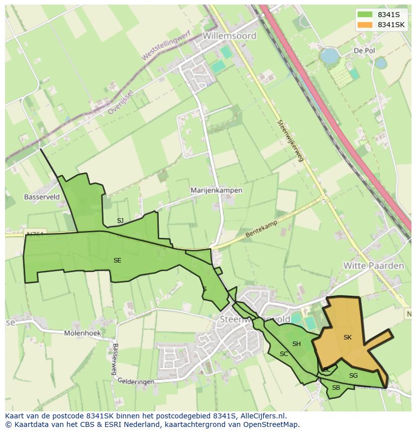 Afbeelding van het postcodegebied 8341 SK op de kaart.