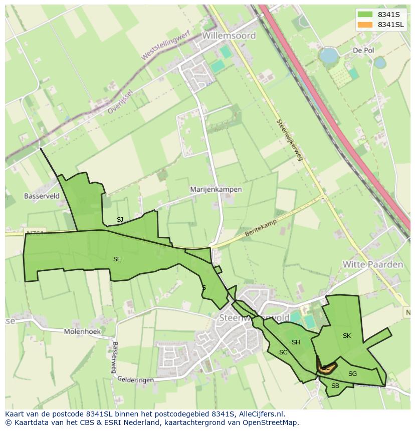 Afbeelding van het postcodegebied 8341 SL op de kaart.